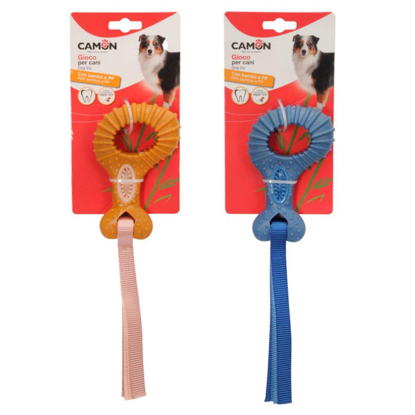 Іграшка для собак CAMON кільце з бамбуку та стрічками для ласощів, 14 см