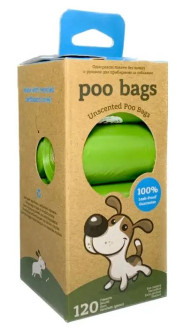 Dog Waste Poo Bags одноразові пакетики для собак, без запаху, 120 шт (8 рулонів по 15 пакетів) (20220400)