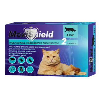 Краплі Моксишилд MoxiShield від бліх, кліщів і глистів для котів вагою 4 - 8 кг, 2 піпетки по 0.8 мл (M-816)