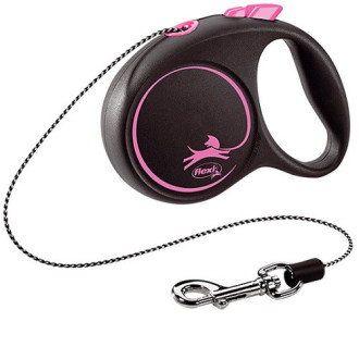 Повідець рулетка Flexi Black Design M, для собак вагою до 20 кг, трос 5 метрів, колір рожевий
