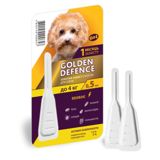 Золотий захист для собак до 4 кг golden defence краплі від бліх і кліщів, 1 піпетка