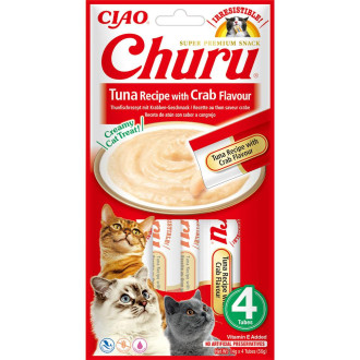 Ласощі INABA "Churu" для котів, вершковий мус в стіках, тунець/краб 4*14 гр