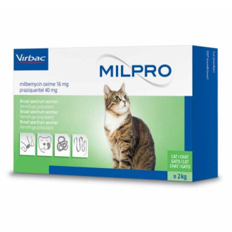 Мілпро Virbac Milpro таблетки від глистів для кішок вагою понад 2 кг, 4 таблетки