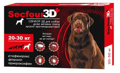 Краплі Secfour 3D від бліх і кліщів для собак вагою від 20 до 30 кг, 2 піпетки (S-750)
