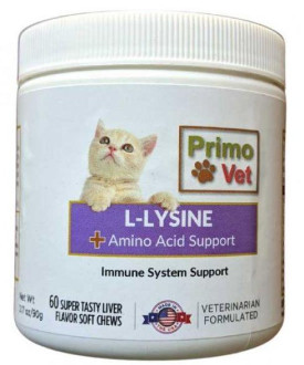 L-Лізін Прімо Вет L-Lysine Primo Vet вітаміни з амінокислотами для підвищення імунітету у кішок, 60 таблеток
