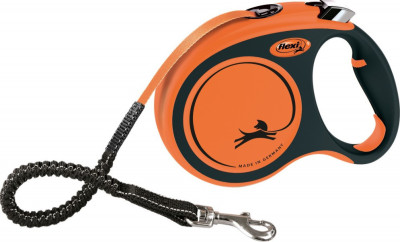 Повідець рулетка Flexi Xtreme M для собак вагою до 35 кг, стрічка 5 м, колір чорний / помаранчевий