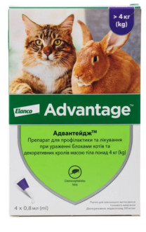 Адвантейдж 4-8 кг Advantage краплі від бліх для котів і декоративних кроликів, 4 піпетки (704)