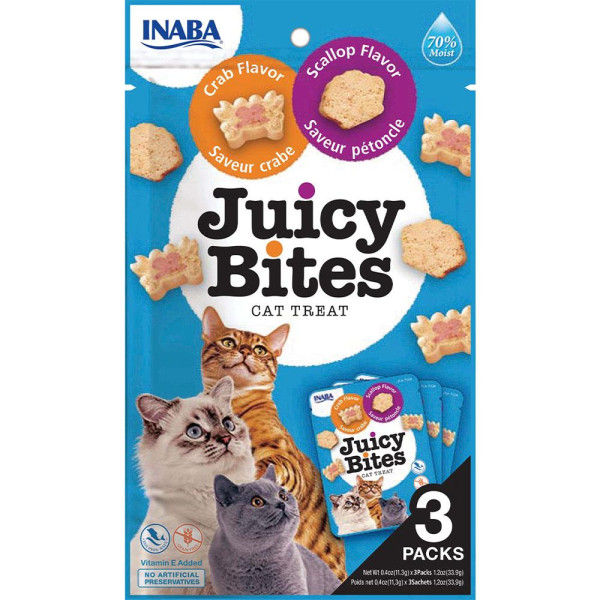 Ласощі INABA "Juicy Bites" для котів, соковиті снеки зі смаком гребінця і краба 3*11,3 гр