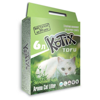Котікс Тофу Зелений Чай Kotix Tofu Green Tea гранульований соєвий наповнювач для котячого туалету, об'єм 6 л