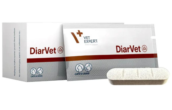 Діарвет DiarVet VetExpert (бентоніт, інулін, пектин, таніни) проти діареї у кішок і собак, 30 таблеток