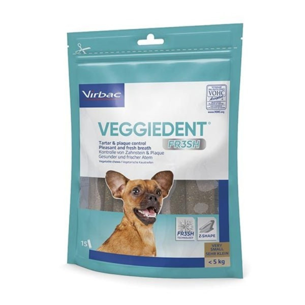 VeggieDent FR3SH XS Virbac жувальні смужки на рослинній основі для догляду за зубами у собак вагою до 5 кг, 15 смужок