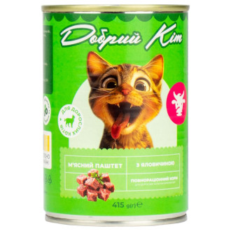 Корм Добрий Кіт, для дорослих котів паштет з яловичиною, 415 гр. ж/б