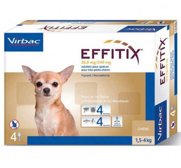 Еффітікс 1,5-4 кг Effitix Virbac краплі для собак від бліх, кліщів, комарів, мух, волосоїдів, 4 піпетки