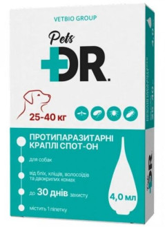 Доктор Петс Dr.Pets краплі від бліх та кліщів для собак вагою від 25 до 40 кг, 1 піпетка