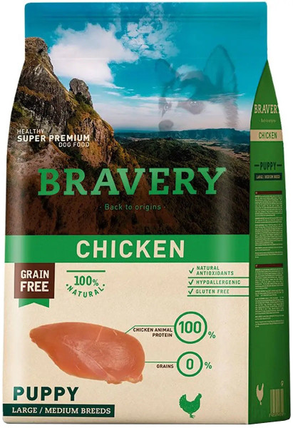 Бравері Bravery Chicken Puppy Large/Medium сухий корм з куркою для цуценят середніх і великих порід, 4 кг (6756)