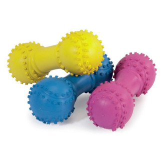 Іграшка для собак CAMON гантель гумова з бейсбольними м'ячами по краях  з пищалкою, 10 см