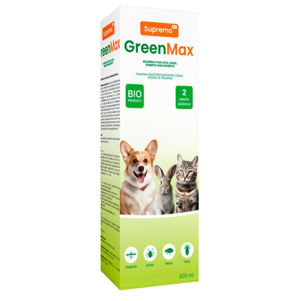 Біоспрей SUPREMO GreenMax для собак, котів, кролів та гризунів захист від паразитів на натуральній основі