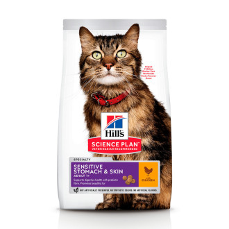 Хілс Hill's SP Feline Adult Sensitive Stomach & Skin корм для кішок з чутливими травленням та шкірою, 300 гр (604074)