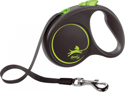 Поводок рулетка Flexi Black Design S, для собак весом до 15 кг, лента 5 метров, цвет зеленый