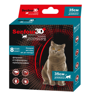 Нашийник Секфор 3Д Secfour 3D від бліх і кліщів для котів і кішок, довжина 35 см, термін дії 8 місяців (S-738)