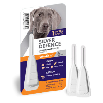 Срібний Захист для собак 30-40 кг Silver Defence краплі на холку від бліх, кліщів, 1 піпетка