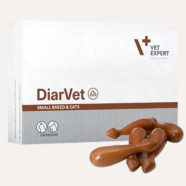 DiarVet VetExpert (бентоніт, інулін, пектин, таніни) проти діареї у котів і собак дрібних порід, 30 капсул