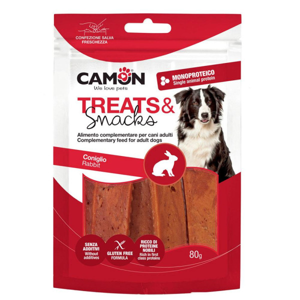 Ласощі для собак CAMON м'ясні в'ялене кроляче м'ясо, 80 гр, 12,5 см