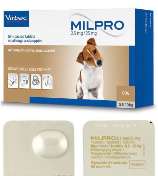 Мілпро Virbac Milpro таблетки від глистів для собак до 5 кг, 1 таблетка