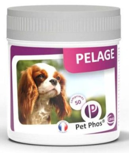 Ceva Pet Phos Pelage Dog вітамінно-мінеральна добавка для здоров'я шкіри та вовни собак., 50 таблеток