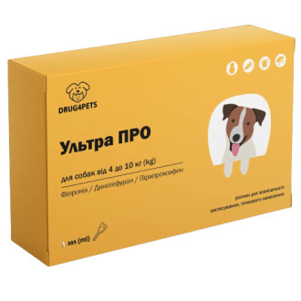 Ультра ПРО краплі від бліх та кліщів для собак вагою від 4 до 10 кг, 1 піпетка