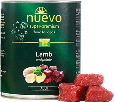 Нуево 800 гр Nuevo Dog Adult Lamb & Potato вологий корм з ягням і картоплею для собак, упаковка 6 банок (95011)