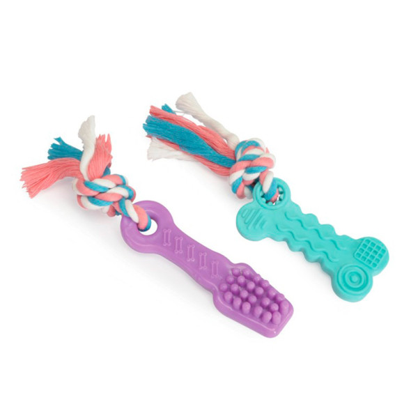 Іграшка для собак CAMON набір зубна щітка та кісточка з ТПЕ на шнурці, 10 см