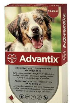 Адвантікс 10-25 кг Advantix краплі від бліх і кліщів для собак, 1 піпетка